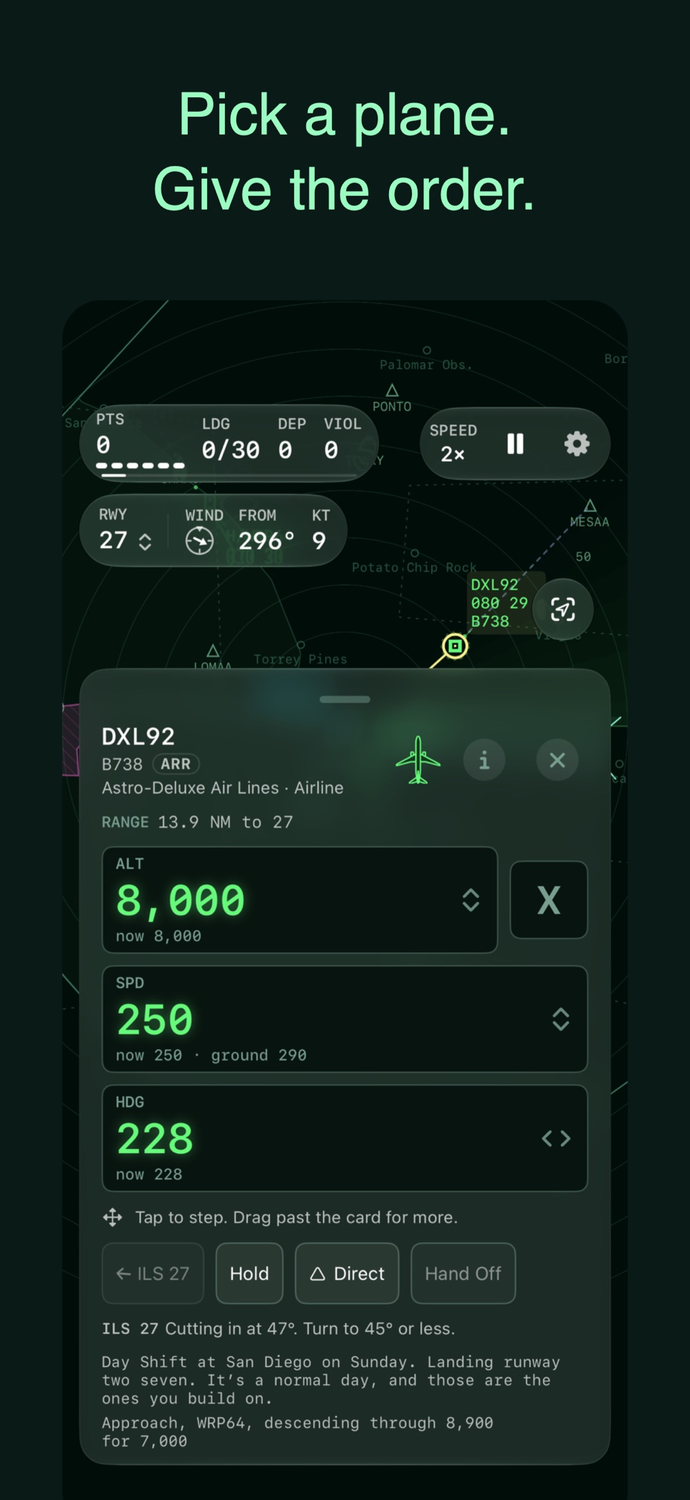 Pick a plane. Give the order. The card for a selected plane.