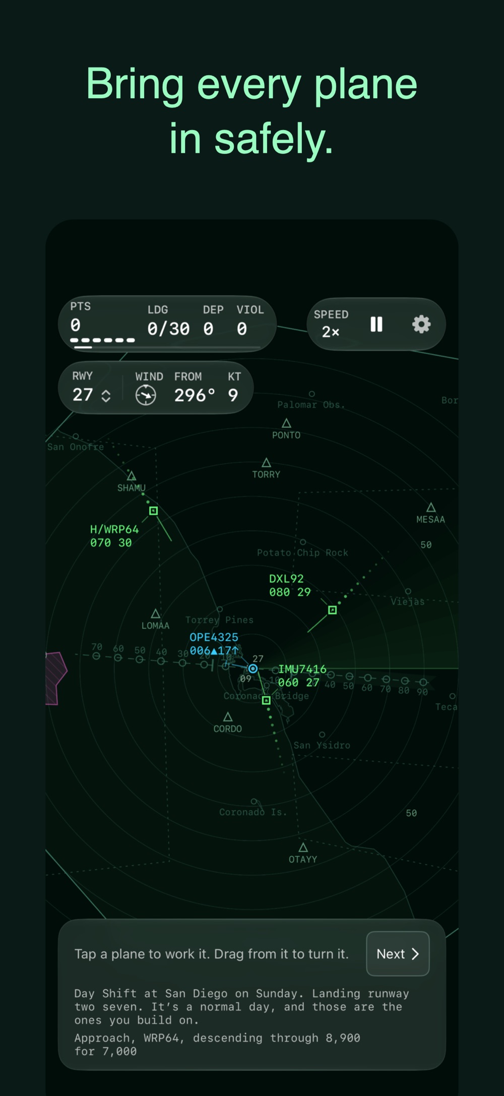 Bring every plane in safely. The radar scope over San Diego.